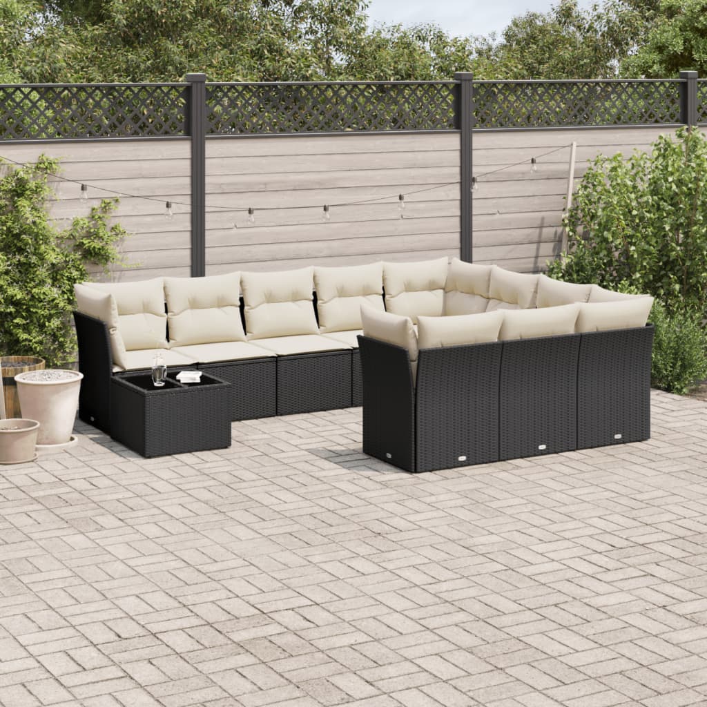Set Divani da Giardino 11 pz con Cuscini in Polyrattan Nero | homemem39