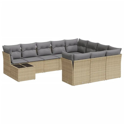 Set Divani da Giardino 11 pz con Cuscini Beige in Polyrattan - homemem39