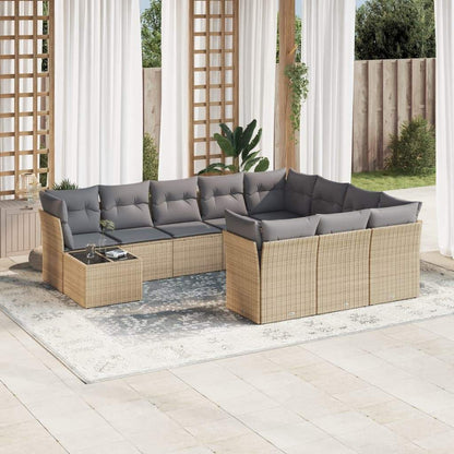 Set Divani da Giardino 11 pz con Cuscini Beige in Polyrattan - homemem39