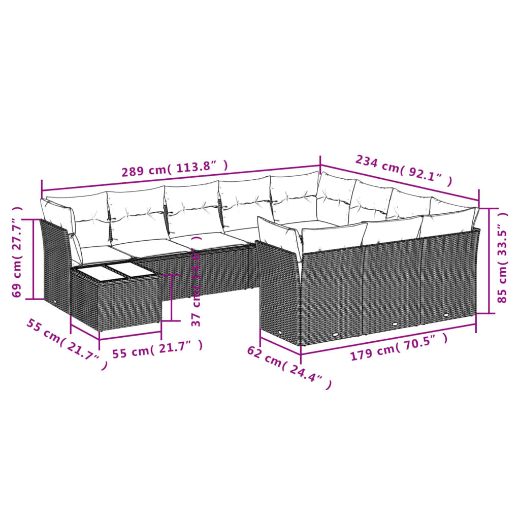 Set Divani da Giardino 11 pz con Cuscini Polyrattan Marrone | homemem39