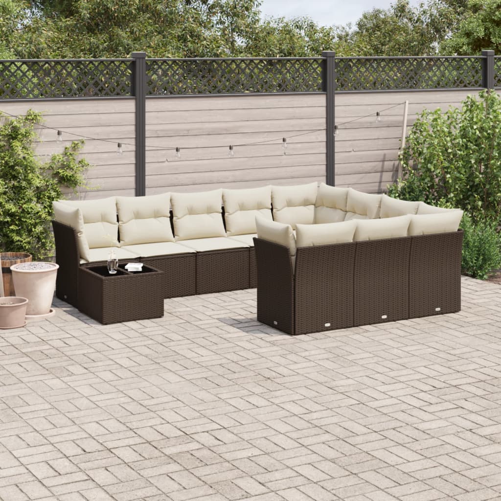Set Divani da Giardino 11 pz con Cuscini Polyrattan Marrone | homemem39