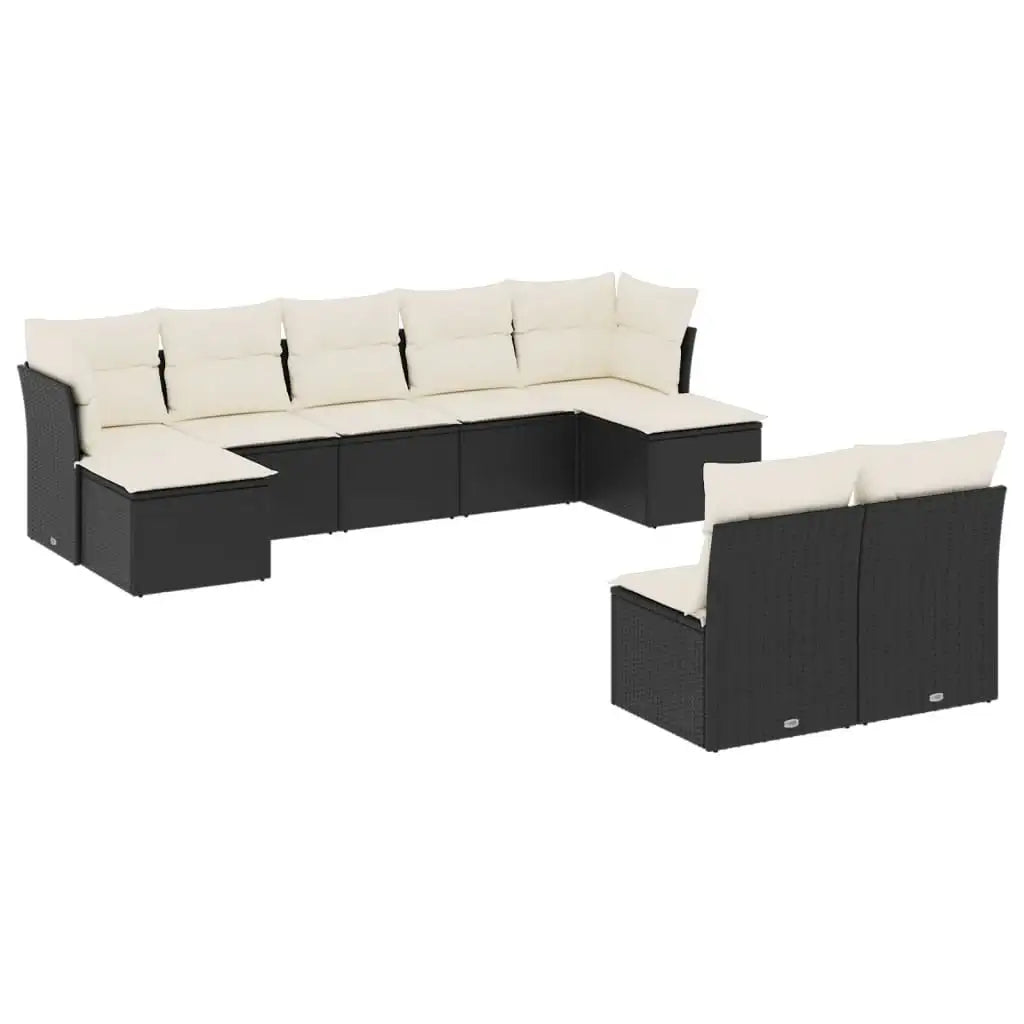 Set Divani da Giardino 9 pz con Cuscini Nero in Polyrattan - homemem39