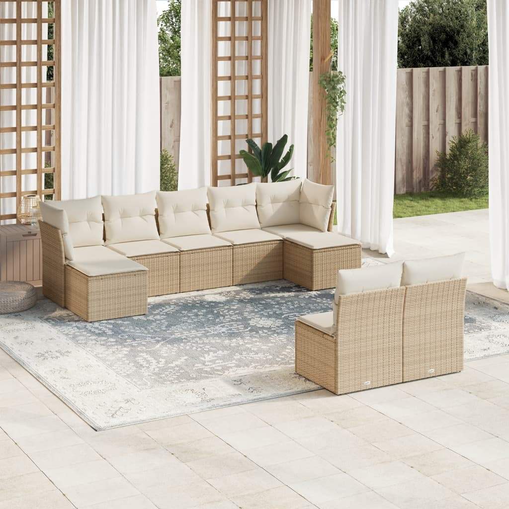 Set Divano da Giardino 9 pz con Cuscini Beige in Polyrattan - homemem39