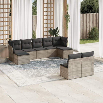 Set Divano da Giardino 9 pz con Cuscini Grigio in Polyrattan - homemem39