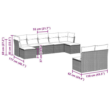Set Divani da Giardino 9pz con Cuscini Marrone in Polyrattan | homemem39