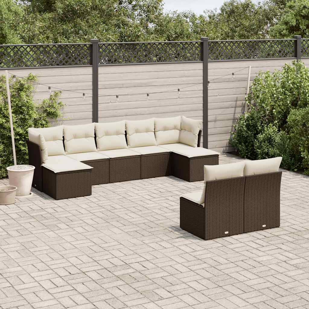 Set Divani da Giardino 9pz con Cuscini Marrone in Polyrattan | homemem39
