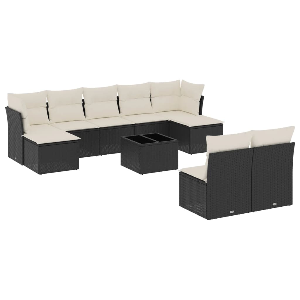 Set Divani da Giardino 10pz con Cuscini in Polyrattan Nero | homemem39