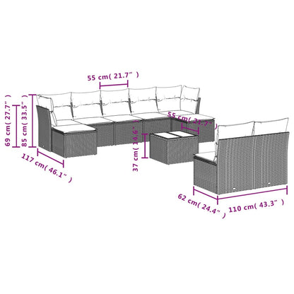 Set Divani da Giardino 10pz con Cuscini in Polyrattan Nero | homemem39
