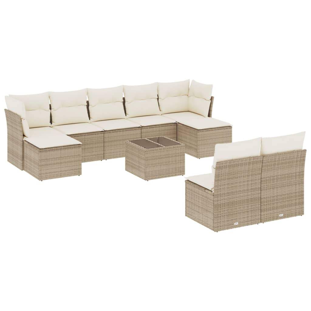 Set Divano da Giardino 10 pz con Cuscini Beige in Polyrattan - homemem39