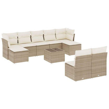 Set Divano da Giardino 10 pz con Cuscini Beige in Polyrattan - homemem39