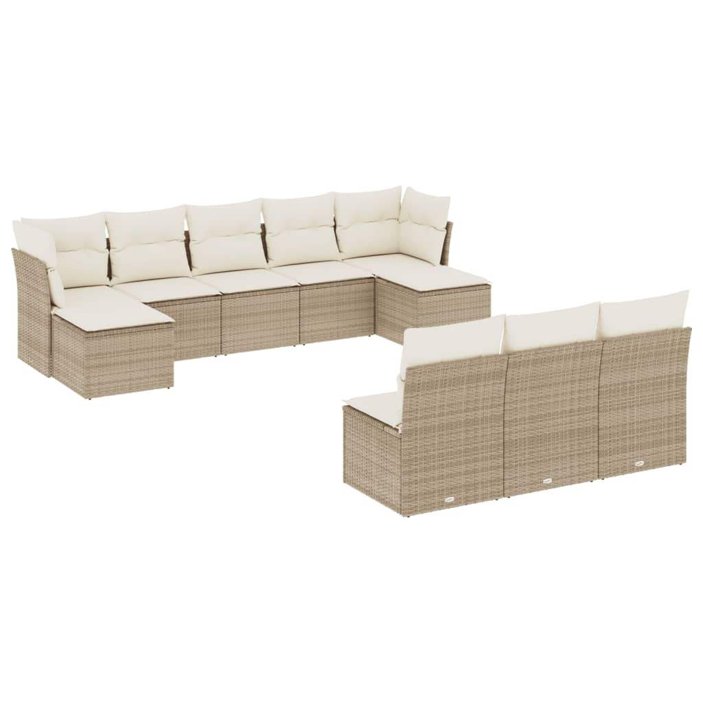 Set Divano da Giardino 10 pz con Cuscini Beige in Polyrattan - homemem39