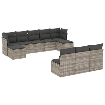 Set Divano Giardino 10 pz con Cuscini Grigio Chiaro Polyrattan - homemem39