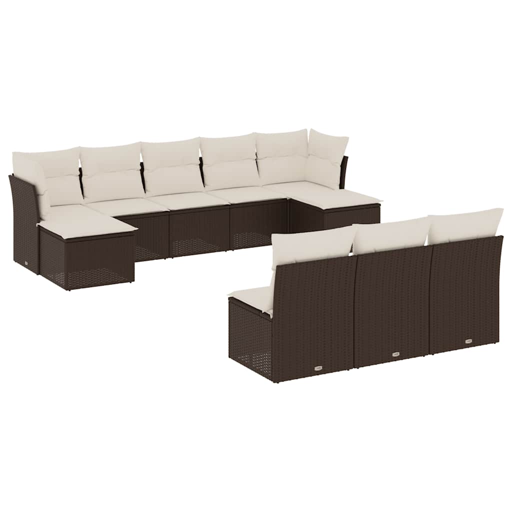Set Divani da Giardino 10pz con Cuscini in Polyrattan Marrone | homemem39