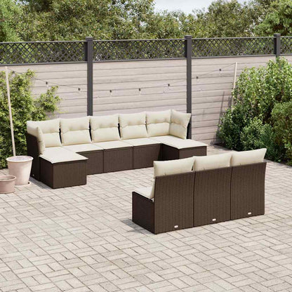 Set Divani da Giardino 10pz con Cuscini in Polyrattan Marrone | homemem39