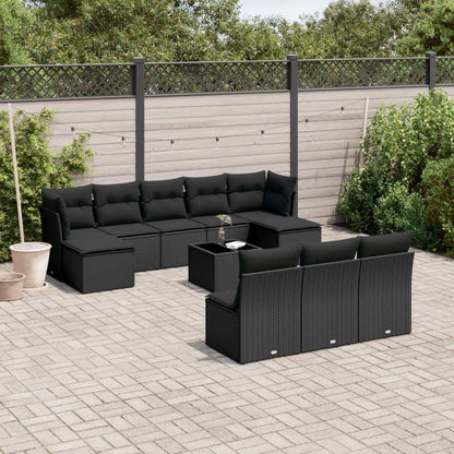 Set Divani da Giardino 11 pz con Cuscini in Polyrattan Nero - homemem39