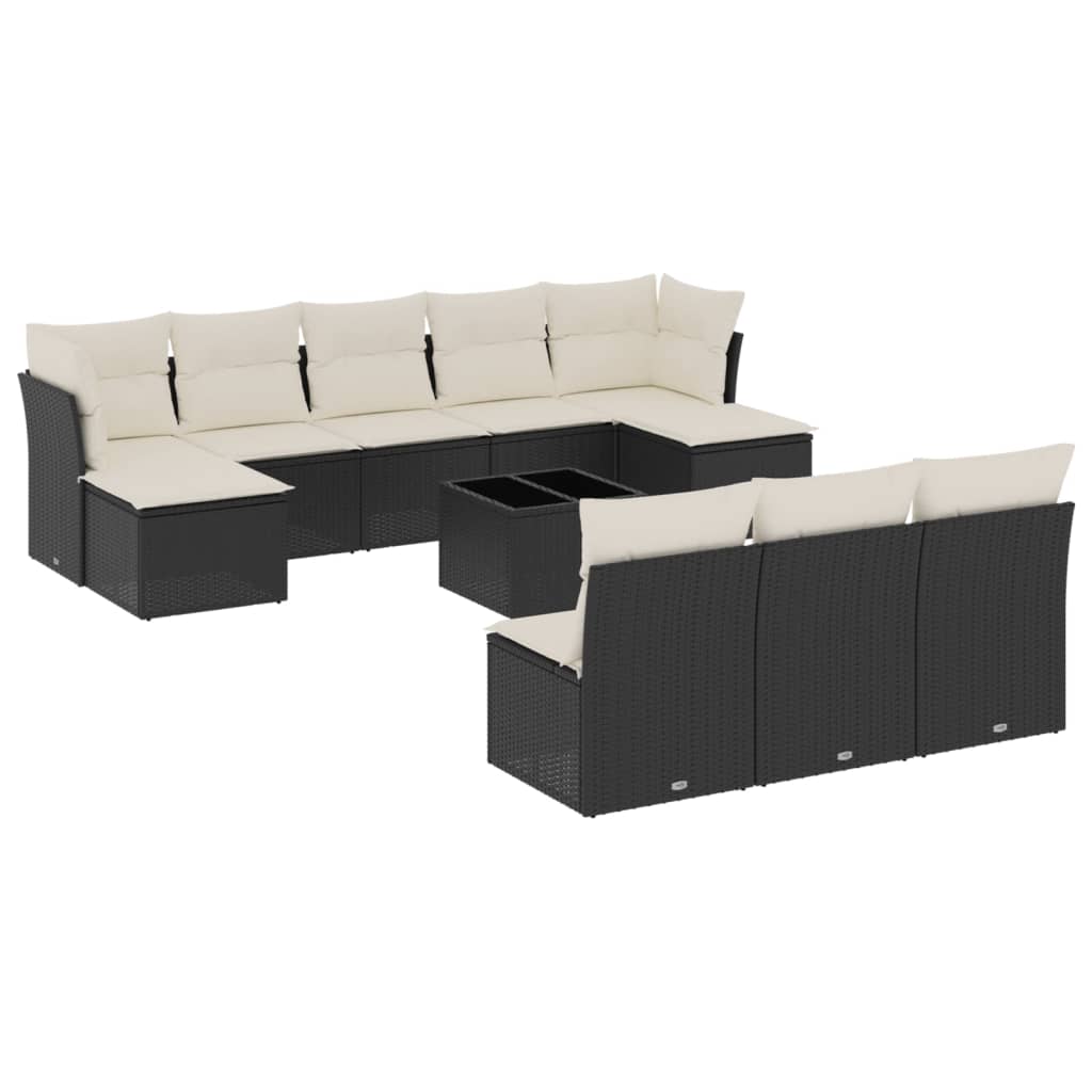 Set Divani da Giardino 11 pz con Cuscini in Polyrattan Nero | homemem39