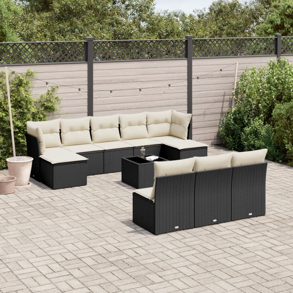 Set Divani da Giardino 11 pz con Cuscini in Polyrattan Nero | homemem39