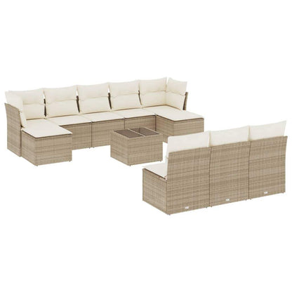 Set Divani da Giardino 11 pz con Cuscini Beige in Polyrattan - homemem39