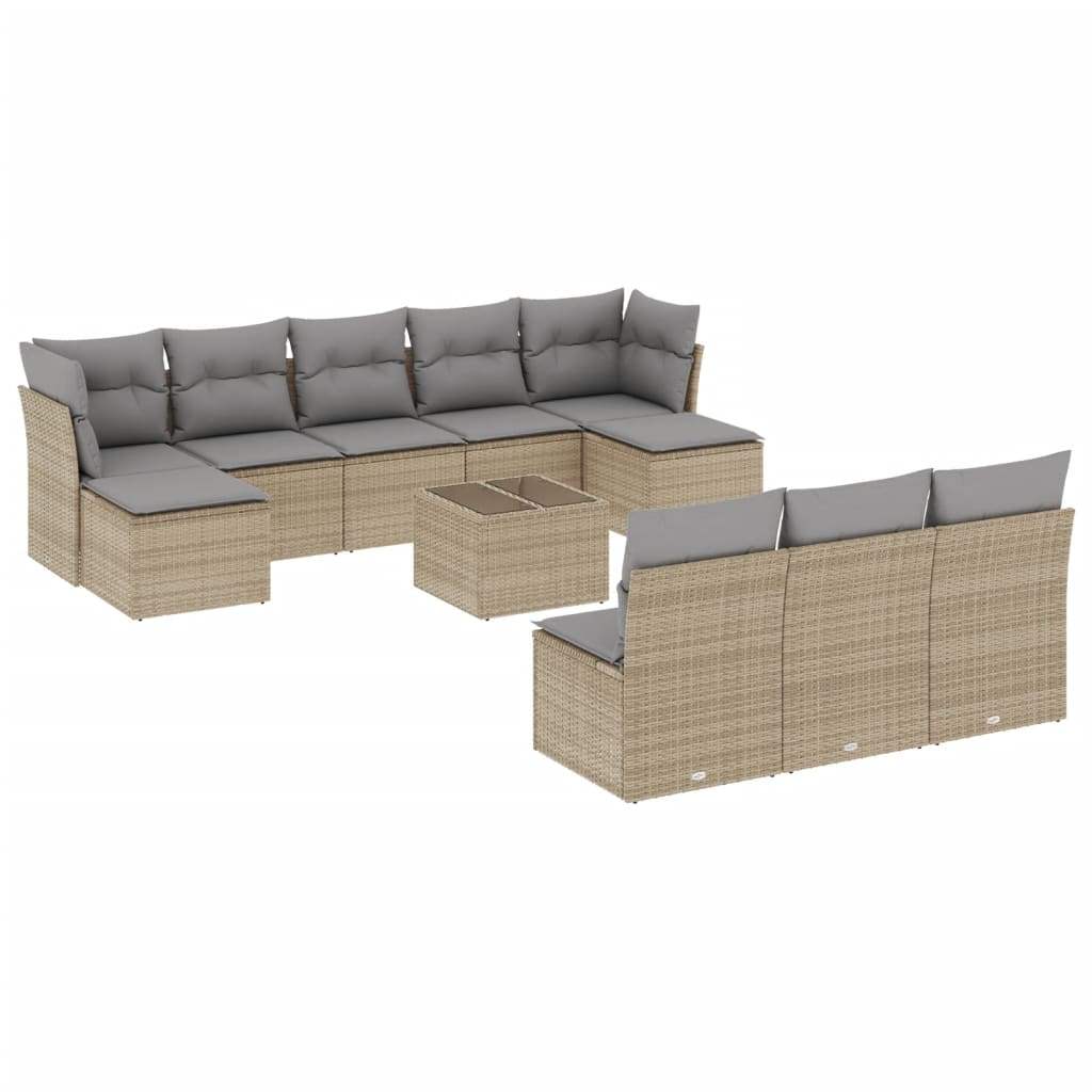 Set Divani da Giardino 11 pz con Cuscini Beige in Polyrattan - homemem39