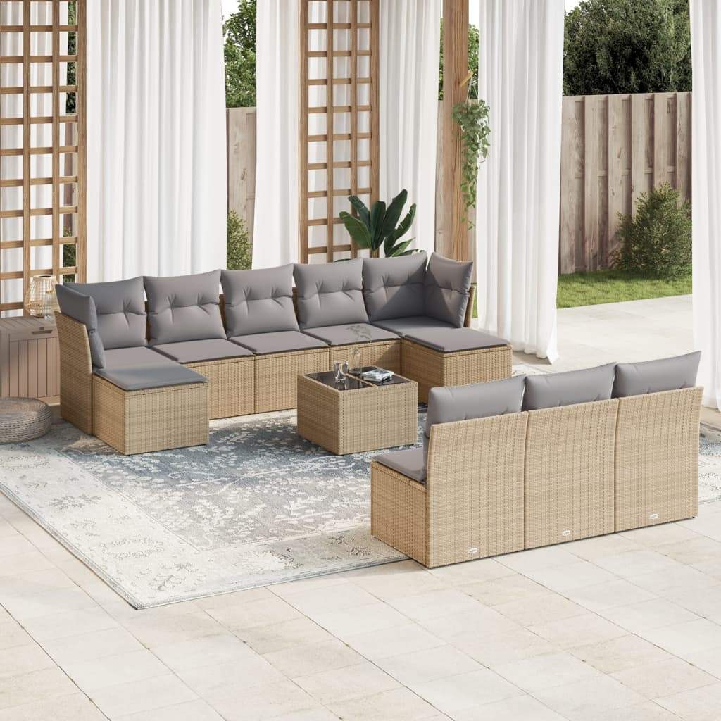 Set Divani da Giardino 11 pz con Cuscini Beige in Polyrattan - homemem39