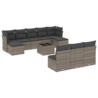 Set Divani da Giardino 11 pz con Cuscini in Polyrattan Grigio