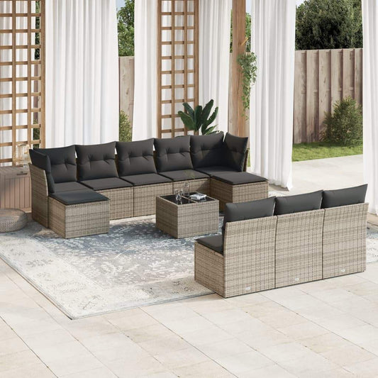 Set Divani da Giardino 11 pz con Cuscini in Polyrattan Grigio - homemem39