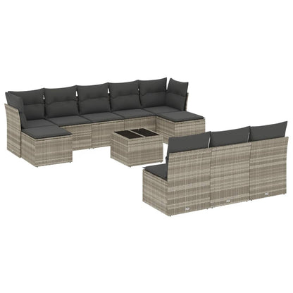 Set Divani da Giardino 11 pz con Cuscini in Polyrattan Grigio