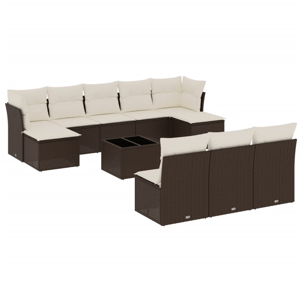 Set Divani da Giardino 11 pz con Cuscini Polyrattan Marrone | homemem39
