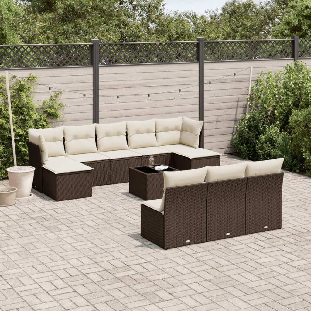 Set Divani da Giardino 11 pz con Cuscini Polyrattan Marrone | homemem39