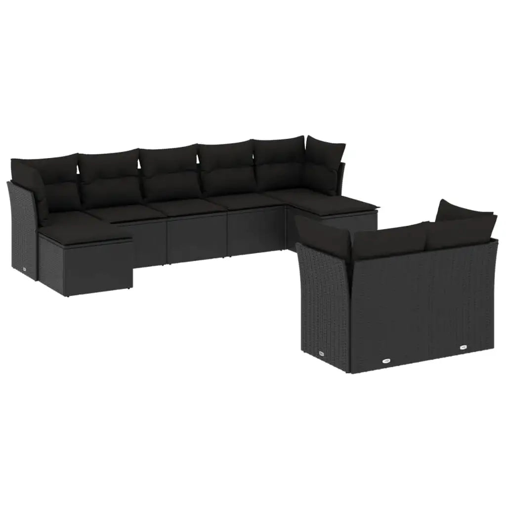 Set Divani da Giardino 9 pz con Cuscini Nero in Polyrattan - homemem39