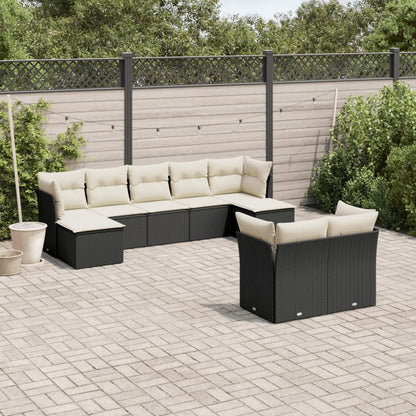 Set Divani da Giardino 9 pz con Cuscini Nero in Polyrattan - homemem39