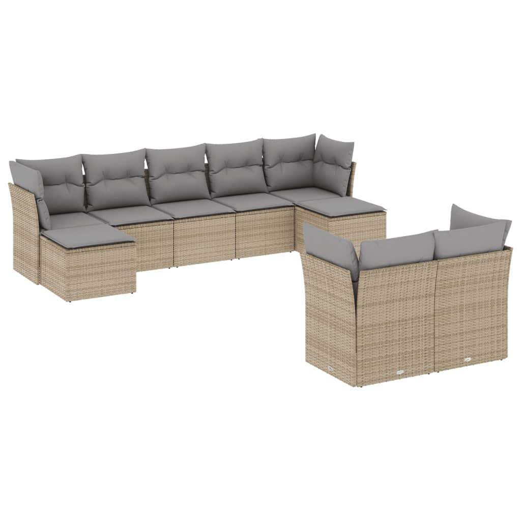 Set Divano da Giardino 9 pz con Cuscini Beige in Polyrattan - homemem39