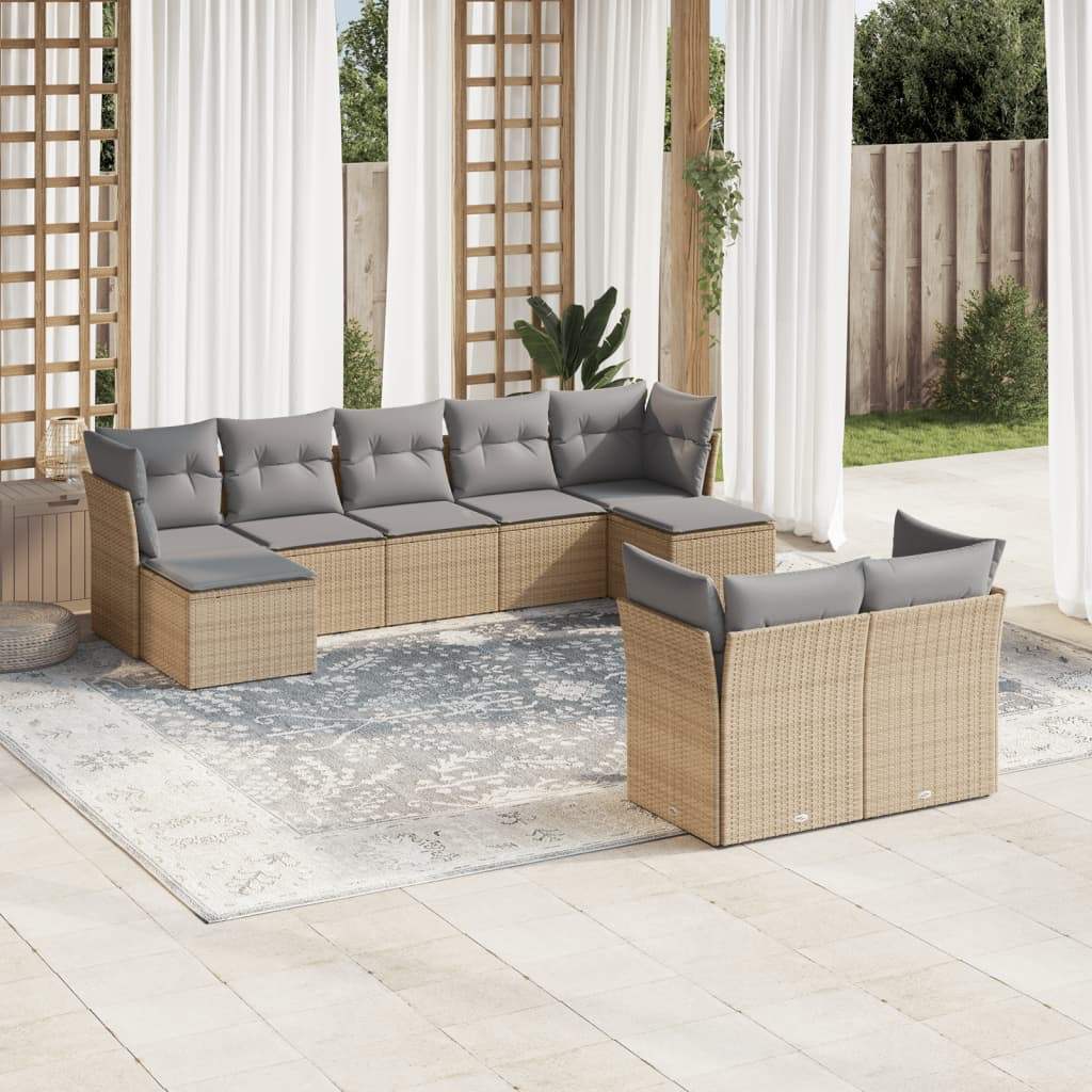 Set Divano da Giardino 9 pz con Cuscini Beige in Polyrattan - homemem39