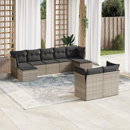 Set Divano da Giardino 9 pz con Cuscini Grigio in Polyrattan - homemem39