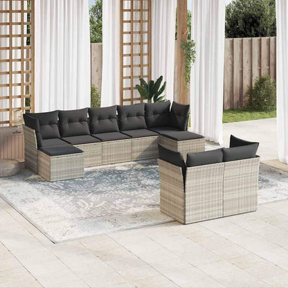 Set Divano da Giardino 9pz con Cuscini Grigio Chiaro Polyrattan - homemem39