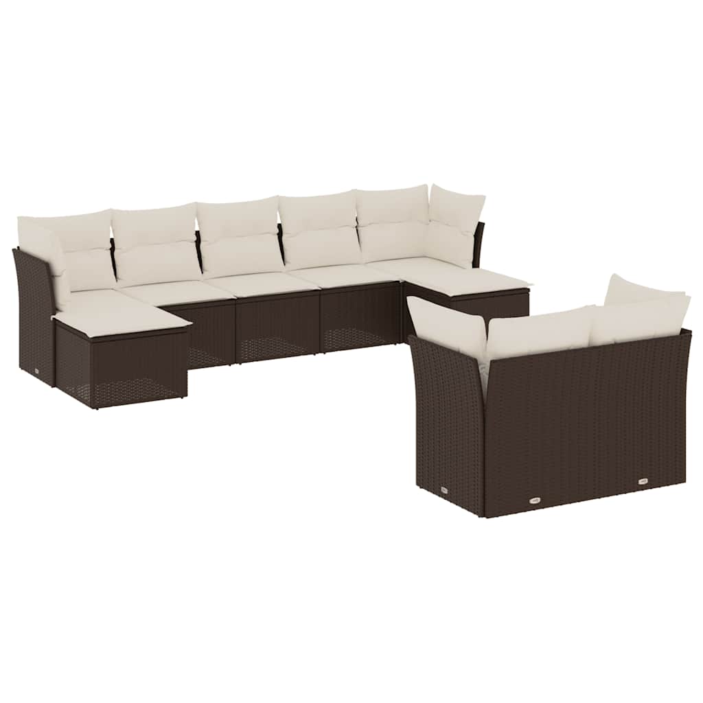 Set Divani da Giardino 9pz con Cuscini Marrone in Polyrattan | homemem39