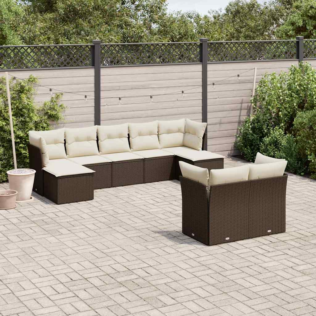 Set Divani da Giardino 9pz con Cuscini Marrone in Polyrattan | homemem39