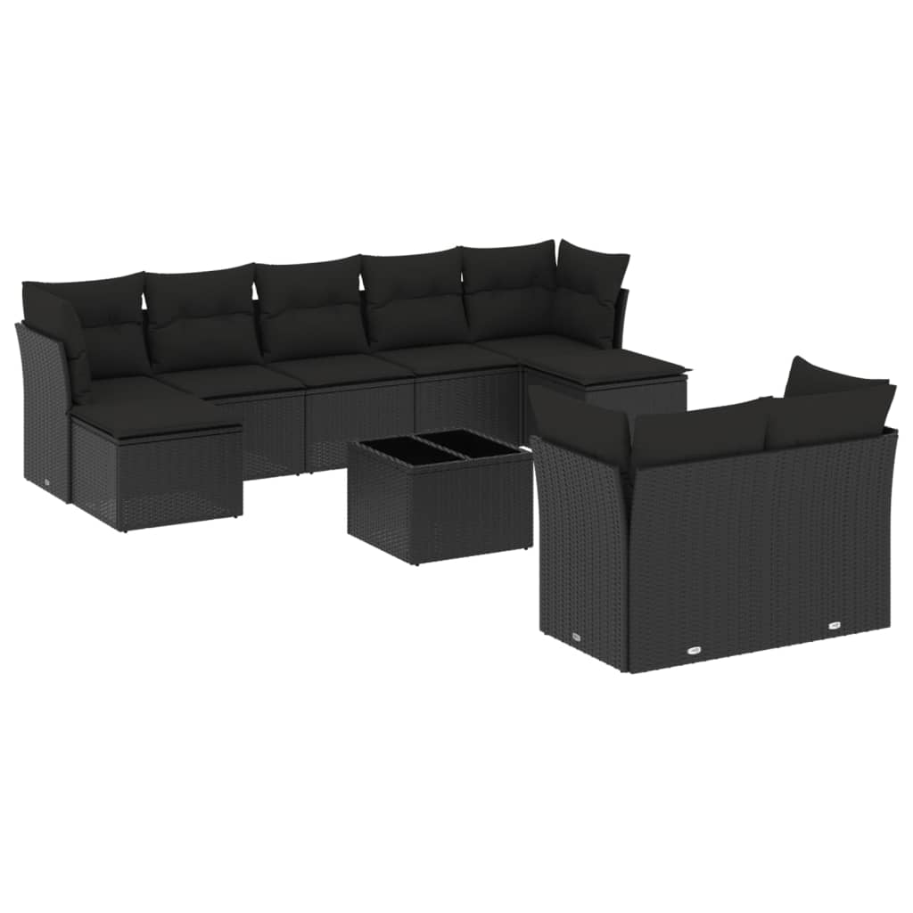 Set Divani da Giardino 10pz con Cuscini in Polyrattan Nero - homemem39