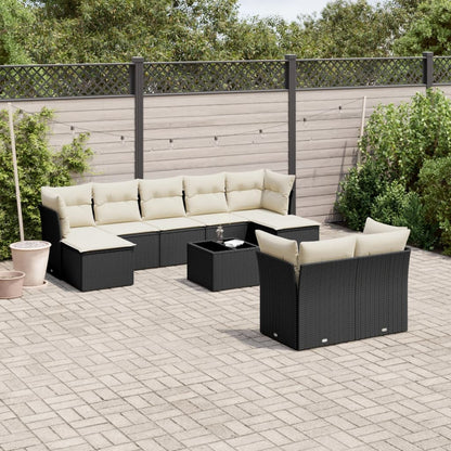 Set Divani da Giardino 10pz con Cuscini in Polyrattan Nero - homemem39