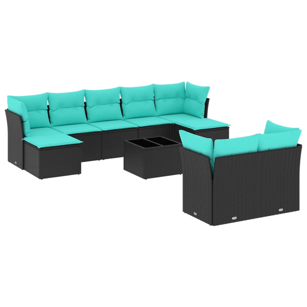 Set Divani da Giardino 10 pz con Cuscini Nero in Polyrattan | homemem39