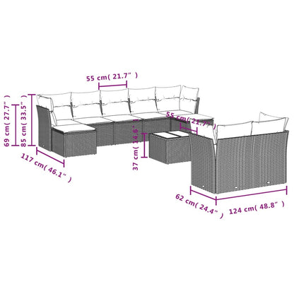 Set Divani da Giardino 10 pz con Cuscini Nero in Polyrattan | homemem39
