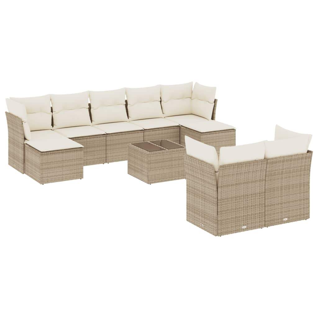 Set Divano da Giardino 10 pz con Cuscini Beige in Polyrattan - homemem39