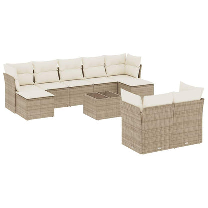Set Divano da Giardino 10 pz con Cuscini Beige in Polyrattan - homemem39