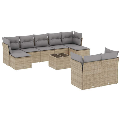Set Divano da Giardino 10 pz con Cuscini Beige in Polyrattan - homemem39