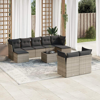 Set Divano da Giardino 10 pz con Cuscini Grigio in Polyrattan - homemem39