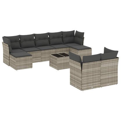 Set Divano Giardino 10 pz con Cuscini Grigio Chiaro Polyrattan - homemem39