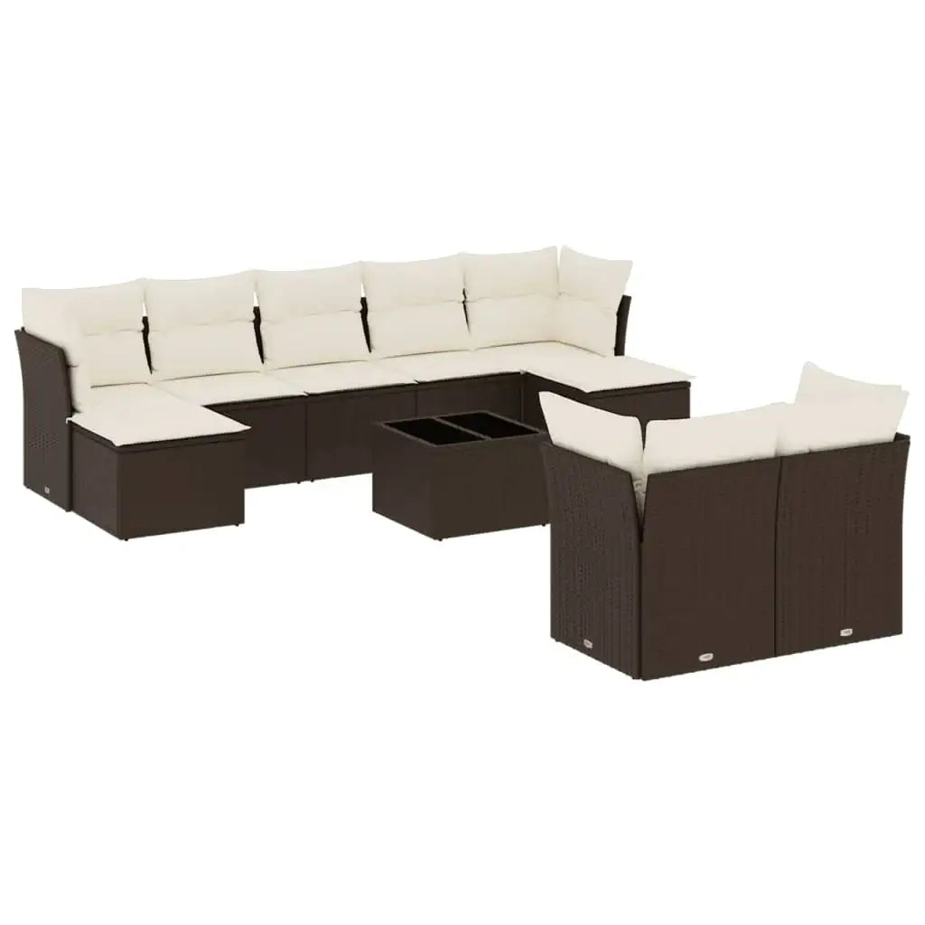Set Divani da Giardino 10pz con Cuscini in Polyrattan Marrone - homemem39