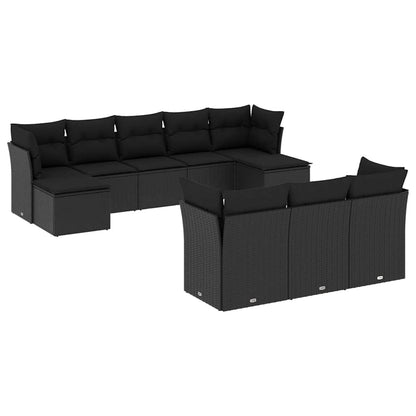 Set Divani da Giardino 10pz con Cuscini in Polyrattan Nero | homemem39