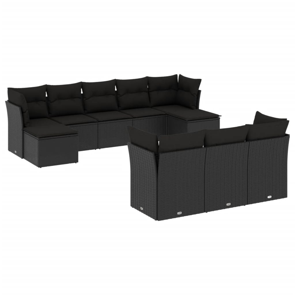 Set Divani da Giardino 10pz con Cuscini in Polyrattan Nero - homemem39