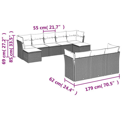Set Divani da Giardino 10pz con Cuscini in Polyrattan Nero | homemem39